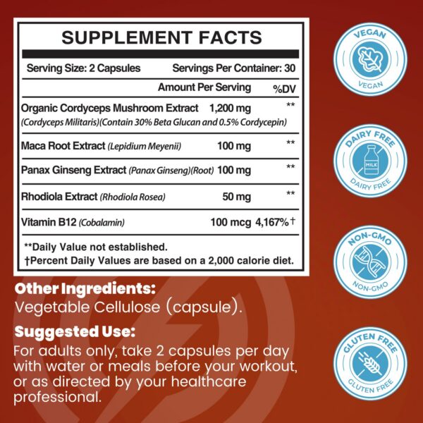 Cápsulas Cordyceps suplemento energía inmunidad natural 4