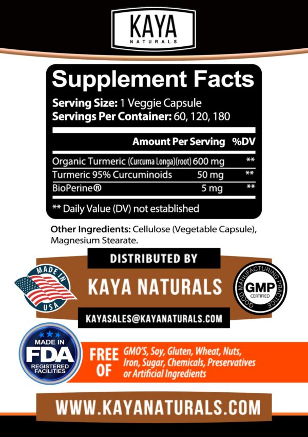 Cápsulas de cúrcuma con bioperina Kaya Naturals