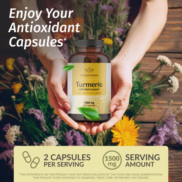 Cápsulas de cúrcuma HERBAMAMA vista lateral