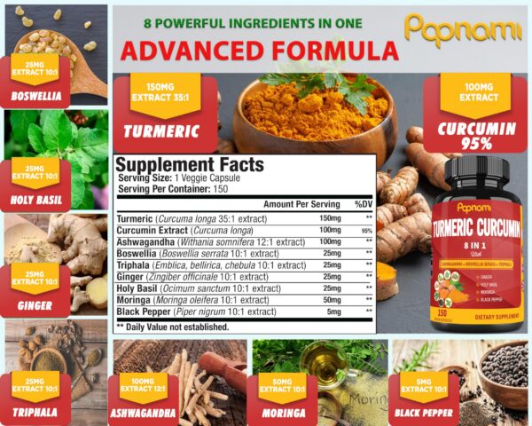 Cápsulas de cúrcuma con ingredientes naturales para salud articular