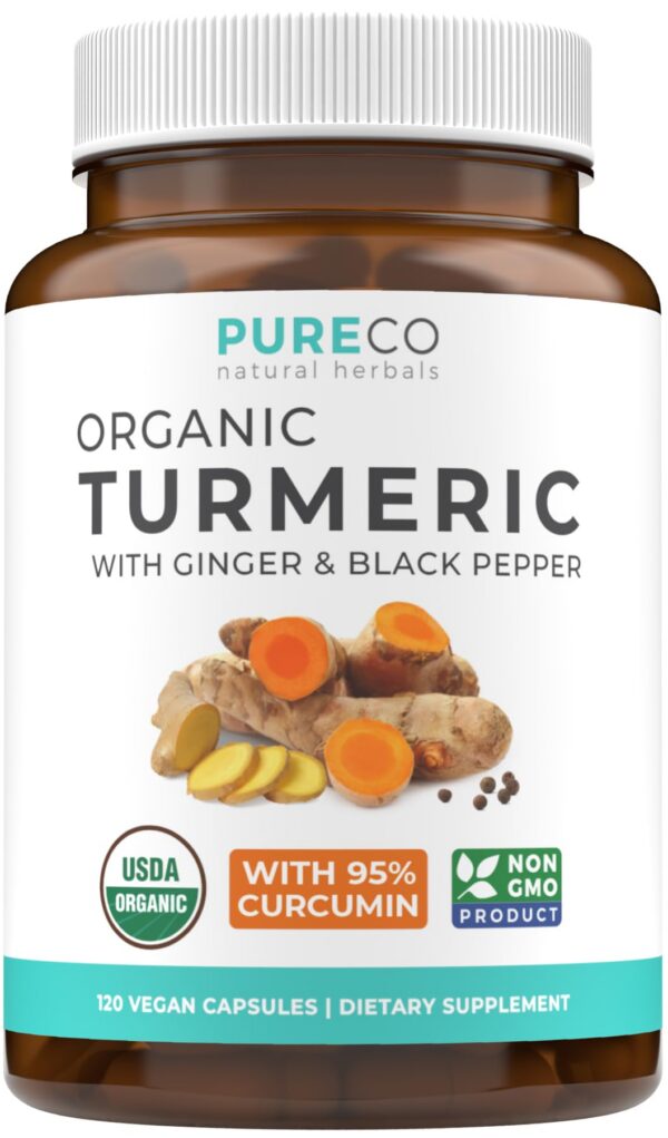 Frontal botella cápsulas cúrcuma organic PURE CO