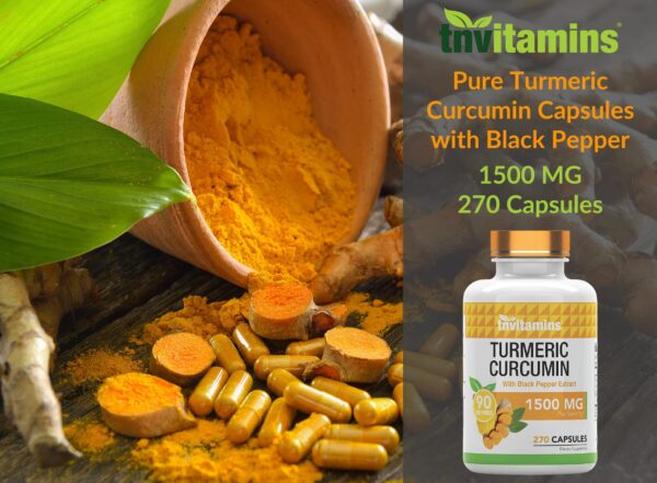 Cápsulas doradas de cúrcuma curcumina extra fuerte TNVitamins
