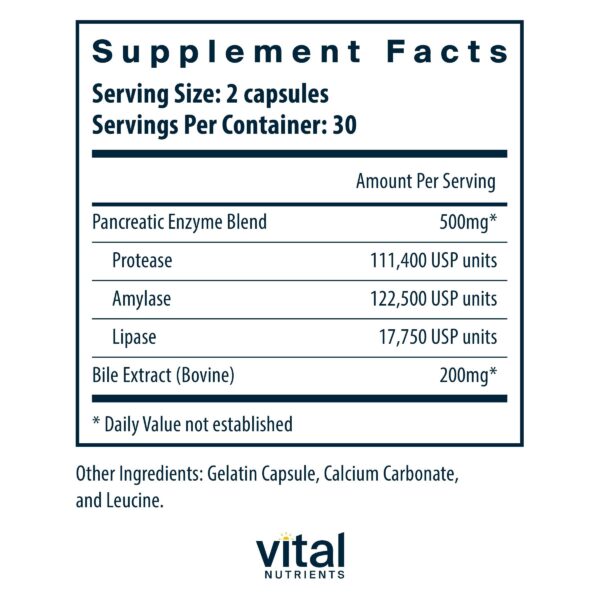 Cápsulas de enzimas digestivas Vital Nutrients 60 unidades