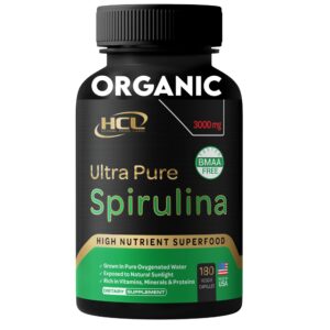Cápsulas espirulina orgánica pura 3000 mg 180 unidades USA
