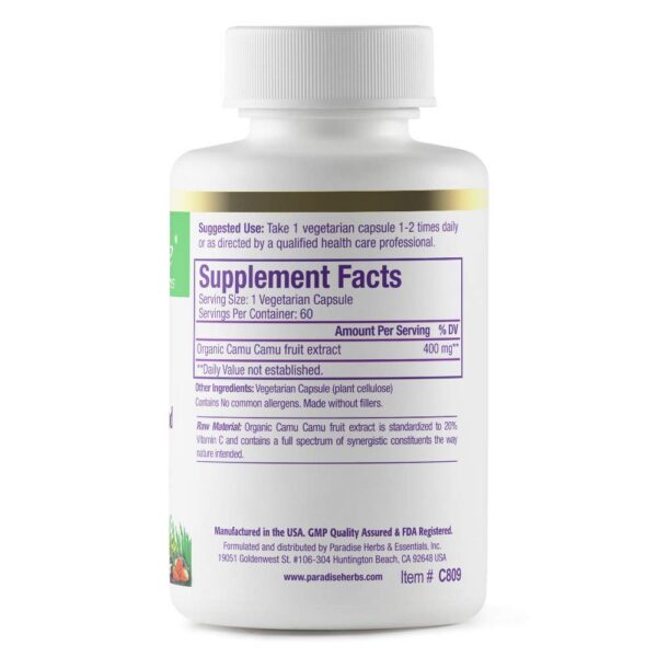 Cápsulas de extracto de Camu Camu 400mg vegano