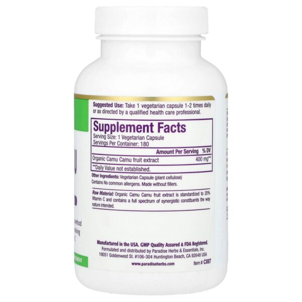 Version 1.0.0 Cápsulas extracto Camu Camu vitamina c sin gluten vegan Paradise Herbs