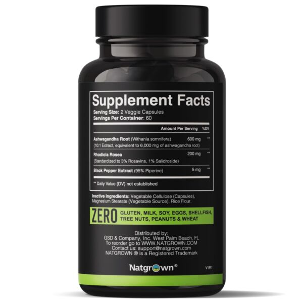 Cápsulas de extracto estandarizado Rhodiola y Ashwagandha