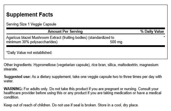 Cápsulas extracto de hongo Agaricus Blazei para sistema inmune