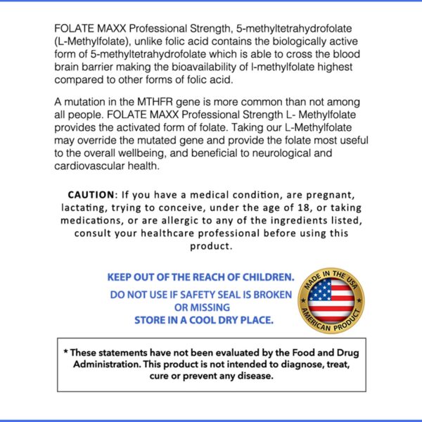 Cápsulas FolateMaxx L-Metilfolato apoyo folato y sistema inmune