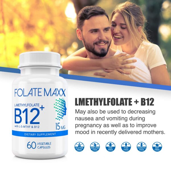 Cápsulas FolateMaxx L-metilfolato y B12 para salud