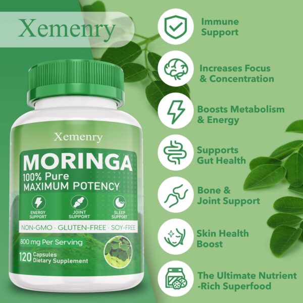 Cápsulas y frasco moringa Xemenry superalimento