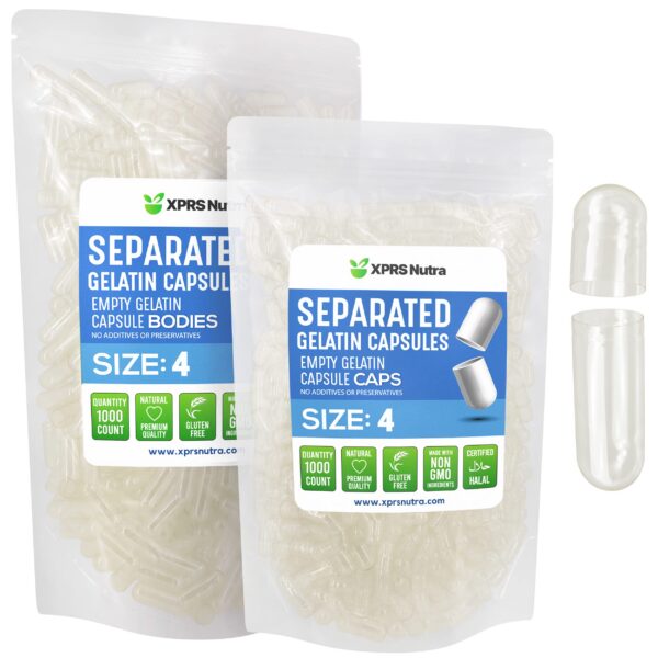 Version 1.0.0 Cápsulas de gelatina vacías tamaño 4 XPRS Nutra en bolsas pre-separadas