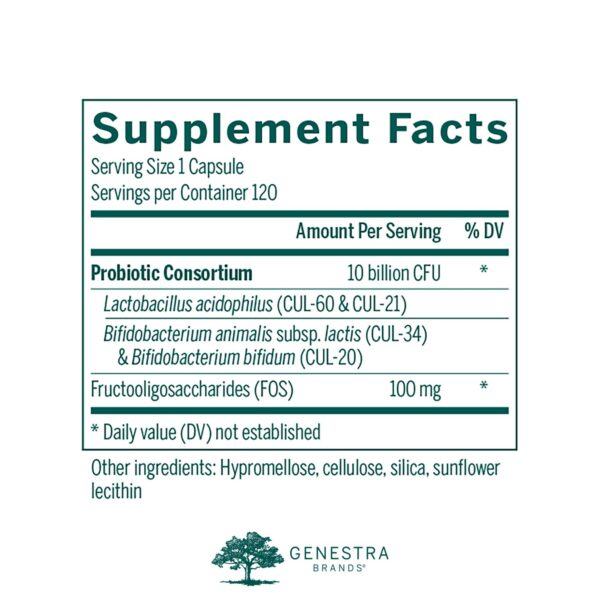 Cápsulas de Genestra HMF Forte mostradas cerca