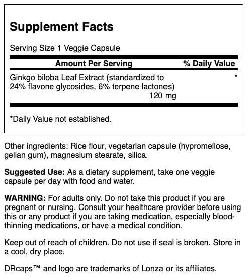 Cápsulas Ginkgo biloba Swanson Ultra para soporte cerebral