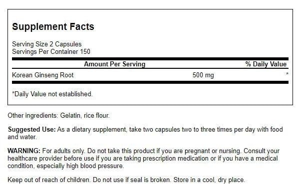 Cápsulas de ginseng coreano Swanson cuenta 300 unidades