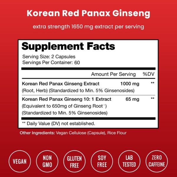Cápsulas ginseng rojo panax coreano NutraChamps frasco