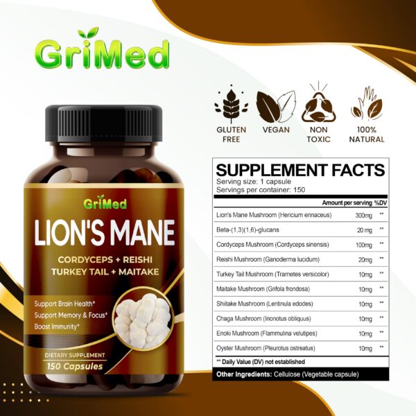 Cápsulas GriMed Lion's Mane para apoyo cognitivo y natural