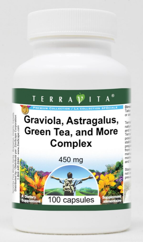 Paquete de cápsulas Graviola Astrágalo Té Verde TerraVita