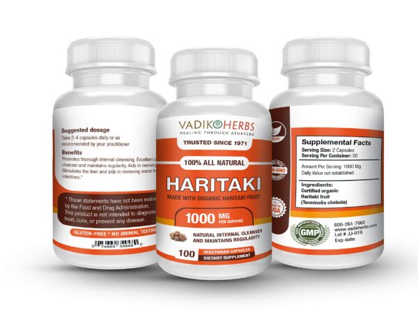 Cápsulas de Haritaki polvo orgánico Vadik Herbs 3 botellas