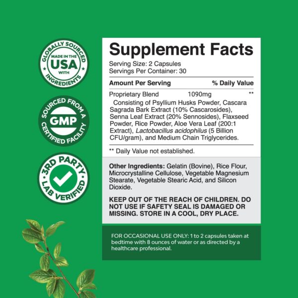 Imagen detalle etiquetas cápsulas laxantes naturales Natures Craft