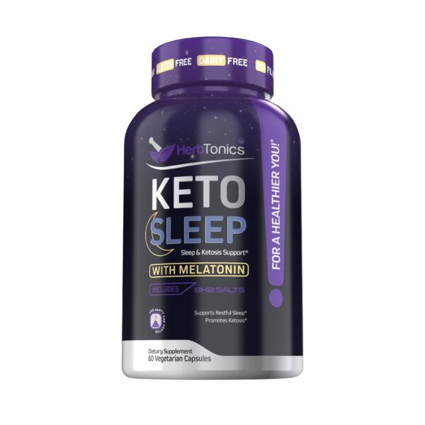 Cápsulas Herbtonics Keto Sleep en frasco para sueño y dieta keto.