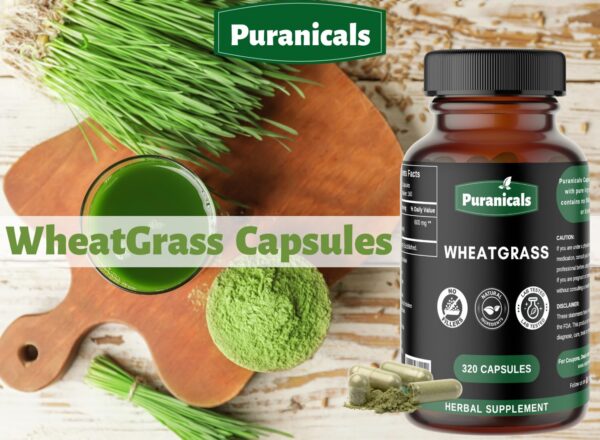 Cápsulas naturales de hierba de trigo Puranicals para salud