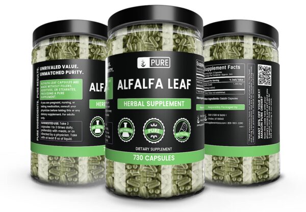 Version 1.0.0 Cápsulas de hoja de alfalfa PURE ORIGINAL INGREDIENTS vista lateral