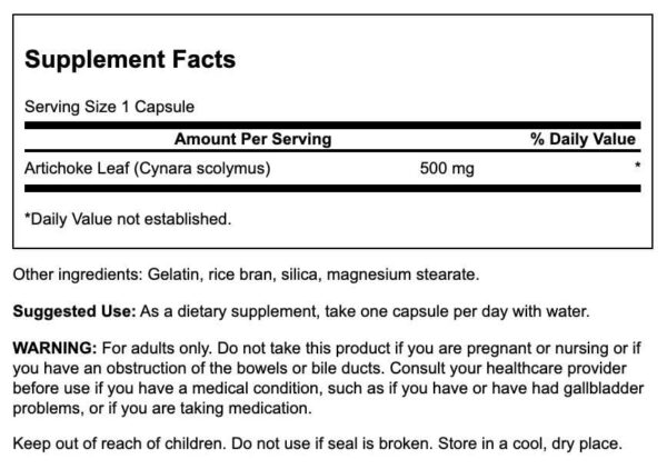 Cápsulas de hojas de alcachofa Swanson 500 mg para digestión