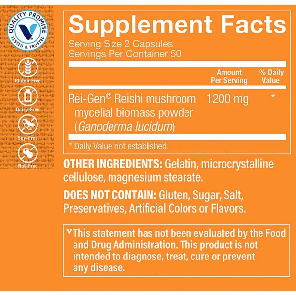 Cápsulas hongo reishi 1200mg The Vitamin Shoppe suplemento
