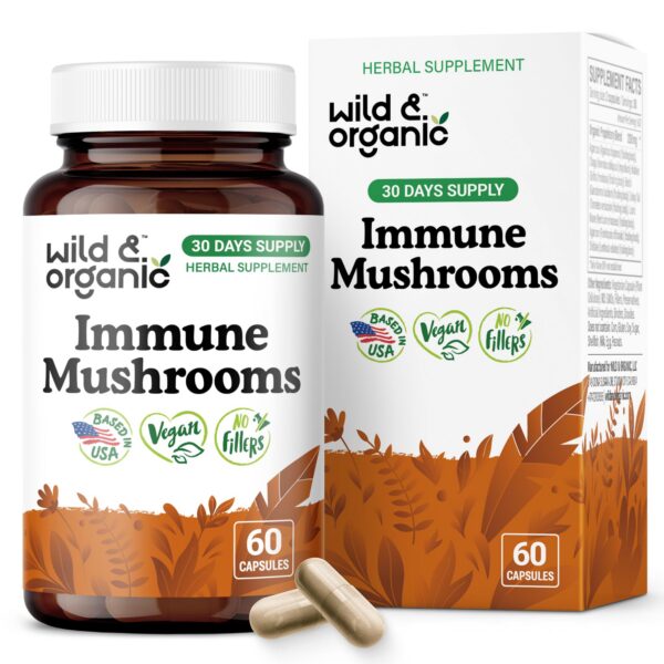 Botella de cápsulas silvestres y orgánicas para apoyo inmunológico