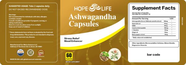 Version 1.0.0 Cápsulas HOPE LIFE Ashwagandha para alivio estrés y ánimo
