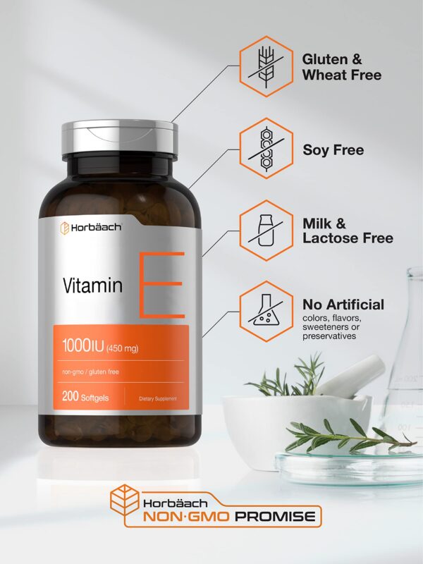 Cápsulas Horbäach vitaminas E pura sin GMO sin conservadores 200 pcs