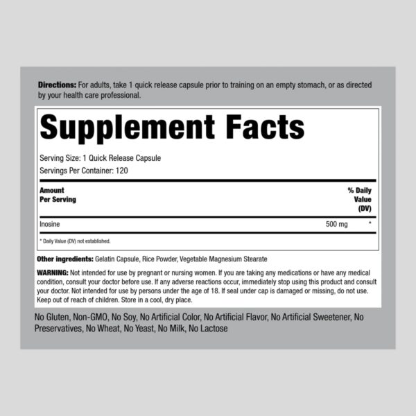 Cápsulas Inosina 500mg fórmula avanzada para atletas