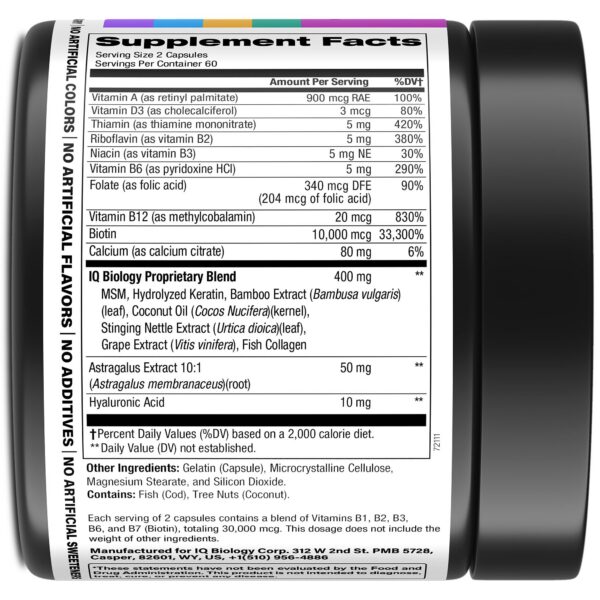 Cápsulas de IQ BIOLOGY biotina colágeno queratina 120 capsulas