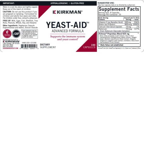 Cápsulas Kirkman Yeast-Aid para sistema inmunológico