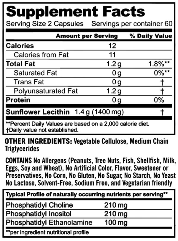 Cápsulas Lekithos lecitina prensado frío sin organismos modificados