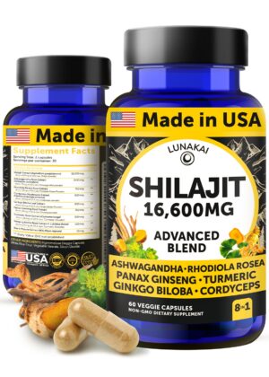 Cápsulas Lunakai Shilajit Puro con Ashwagandha y Rhodiola