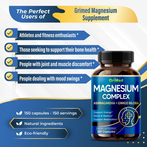 Cápsulas de magnesio con Ashwagandha y Ginkgo Biloba para bienestar