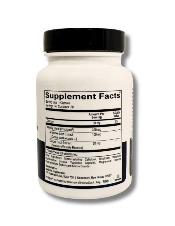 Detalle de cápsulas MediMotility con jengibre y alcachofa