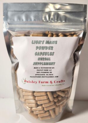 Cápsulas de Melena de León Paisley Farm & Crafts en envase