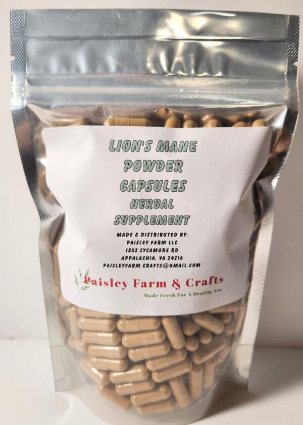 Cápsulas de Melena de León Paisley Farm & Crafts en envase