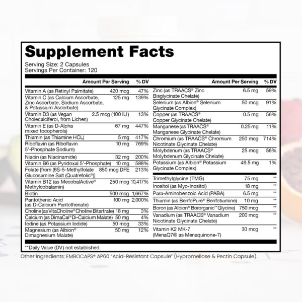 Cápsulas Methyl Multi Sin Hierro mostradas cerca