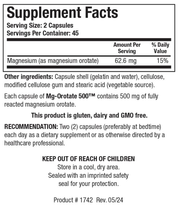 Caja cápsulas Mg Orotate 500 apoyo cardiovascular