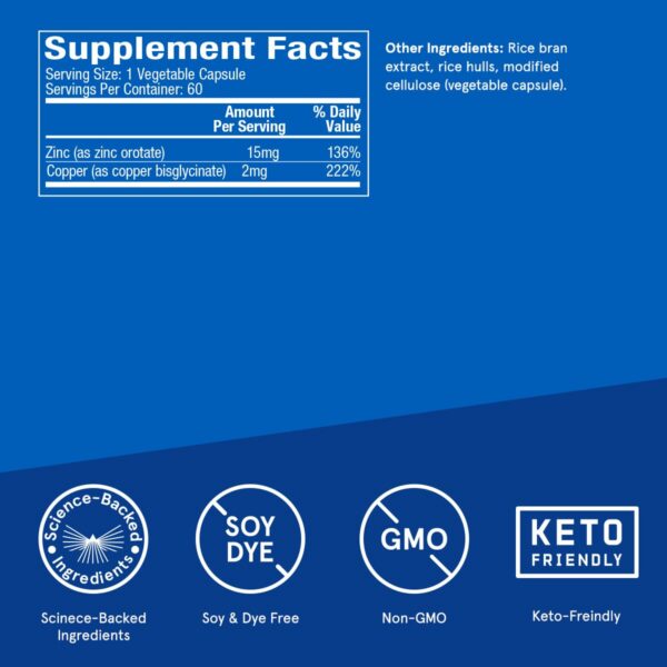 Cápsulas minerales Bulletproof zinc y cobre para salud general