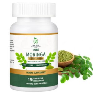Frasco de cápsulas de moringa 800mg para energía y salud digestiva