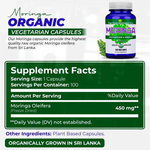 Cápsulas Moringa orgánica para apoyo metabólico y energía saludable