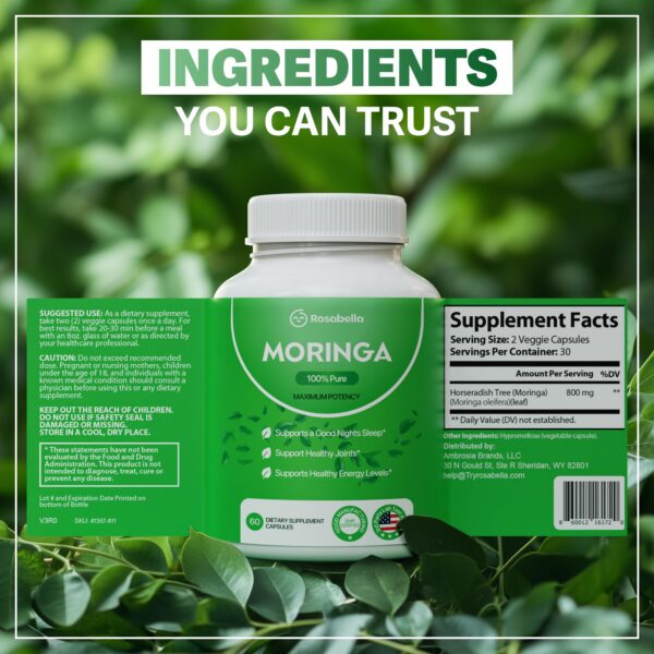 Cápsulas de moringa con vitaminas y minerales esenciales