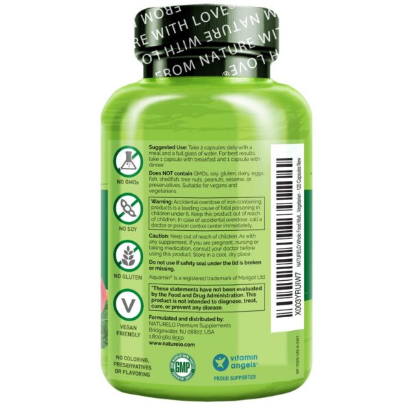 Cápsulas multivitamínicas NATURELO para adolescentes vegano ingredientes naturales