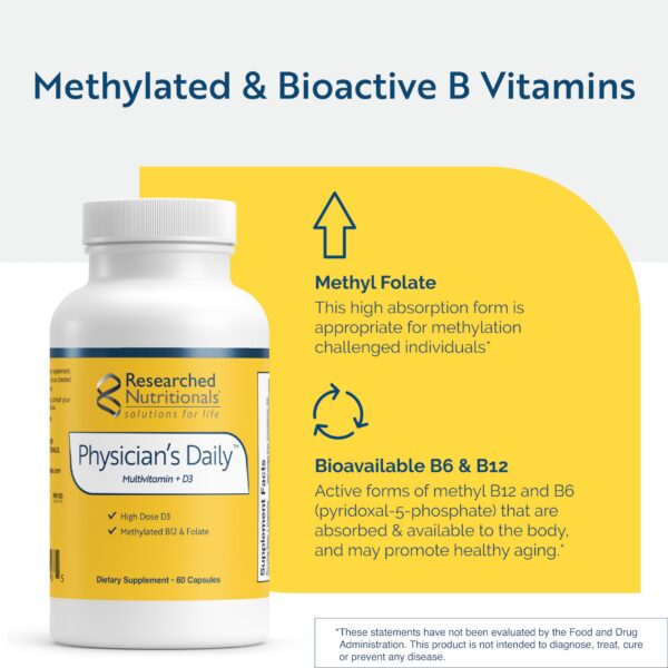 Cápsulas multivitamínicas Physician's Daily con vitamina D3 y folato metilado