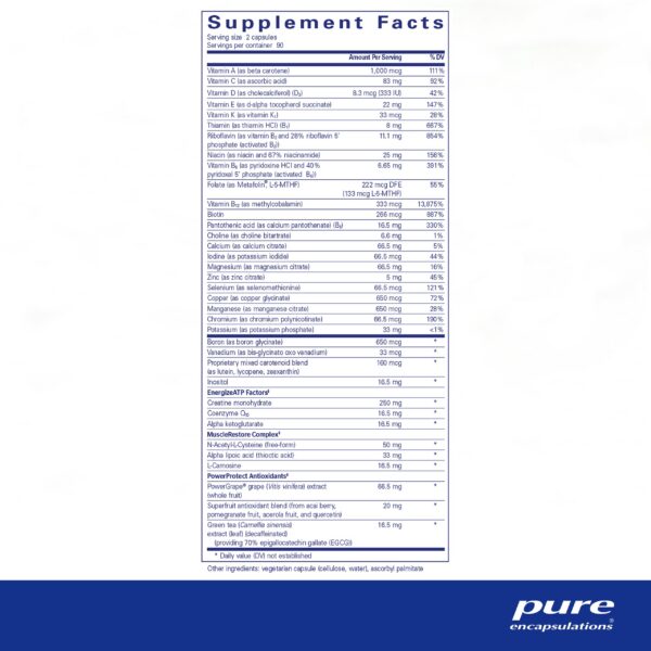 Cápsulas multivitamínicas para rendimiento y entrenamiento atlético